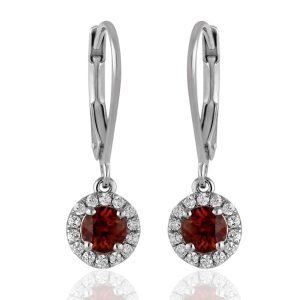 Red garnet dangling earrings with cubic zirconia GWER84058-0