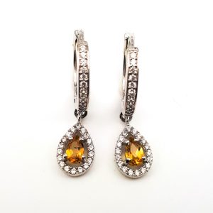 Citrine with white cubic zirconia dangling earrings GWER83170-0