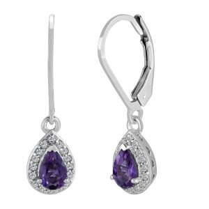 Amethyst and Cubic Zirconia lever back dangling earrings GWER84057-0