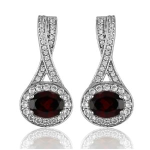Red garnet and white zircon earrings GWER83160-0