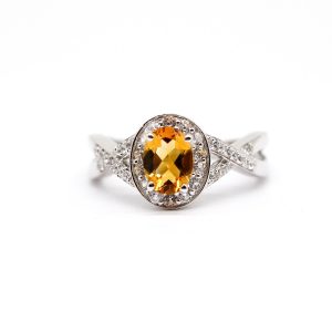 Oval Citrine surrounded with White Cubic Zircon ring GWR83180-0
