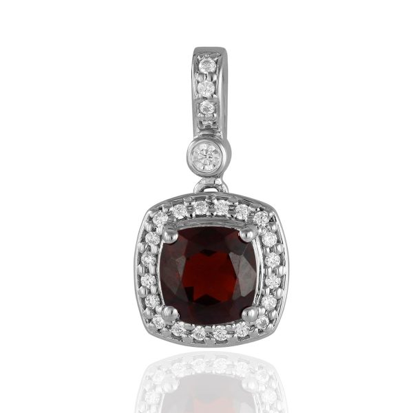 Red Garnet and cubic zirconia White gold pendant GWPG84066-0