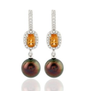 Citrine and Pearl dangling earrings GWER90379-0
