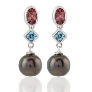 Dangling Pearl, Tourmaline and topaz earrings GWER86362-0
