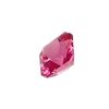 Pink faceted gemstone with a rectangular cushion cut on a white background.