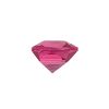 Partial view of a pink faceted diamond gemstone against a white background, showing triangular facets and a pointed bottom.