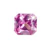 PSpin 16_4 - GEMWORLD LTD Close-up of a pink faceted gemstone with a cushion-like octagonal cut, shimmering facets visible against a white background.