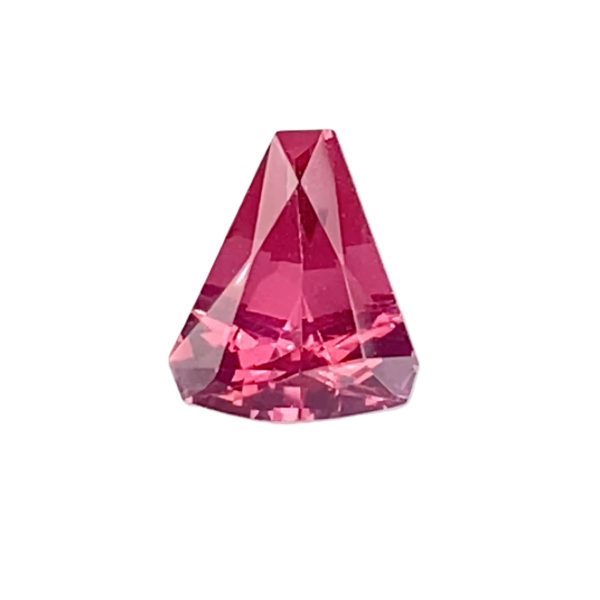 PSpin 42_1 - GEMWORLD LTD Pink faceted teardrop-shaped gemstone with many reflective facets against a white background