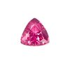 Pink faceted gemstone in a teardrop/pear shape on a white background with bright reflections area near the base.