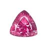 Faceted pink gemstone slice in a teardrop shape on a white background; glossy and angular facets show through color.