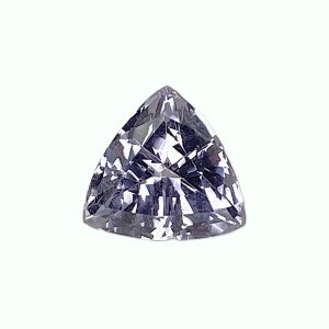 Faceted crystal gemstone with a pointed tip against a pale background, reflecting light in dark and light gray tones.