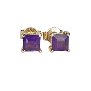 Square Amethyst 9K Yellow Gold Stud Earrings GWER86868