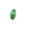 Partial view of a faceted green emerald gemstone on a white background.