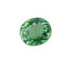 Par 16_3 - GEMWORLD LTD Close-up of a green faceted gemstone with many reflective facets on a white background, showing a round cut.