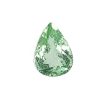 Teardrop-shaped green faceted gemstone on white background.