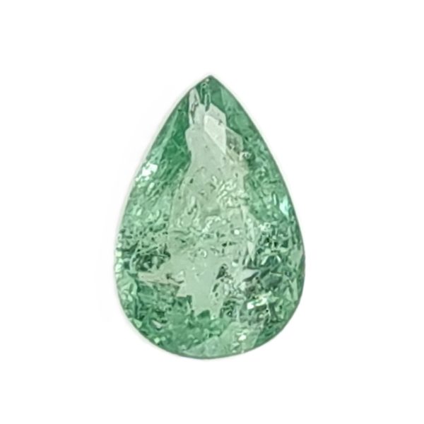 Par 36d_3 - GEMWORLD LTD Teardrop-shaped emerald with a faceted surface.