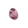 Pink faceted gemstone in an oval cut against a white background, showing light reflections on the facets, close-up view