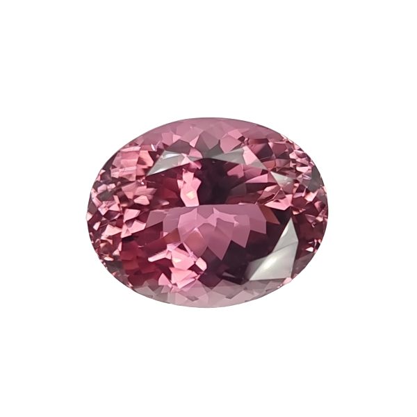 Tour 36_5 - GEMWORLD LTD Bottom half of a pink faceted gemstone sphere against a white background.